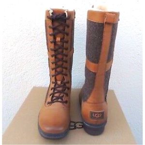 UGG ELVIA CHESTNUT WATERPROOF LEATHER/ WOOL SNOW BOOTS, US 8